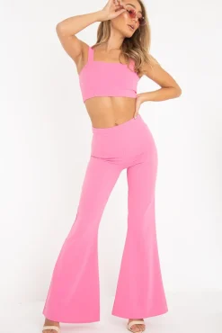 Rebellious Fashion Pink Crop Top and Trousers Co-ord Set - Kimmy