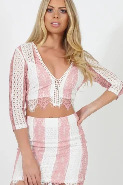 Rebellious Fashion Pink Crotchet Two Piece - Alexus