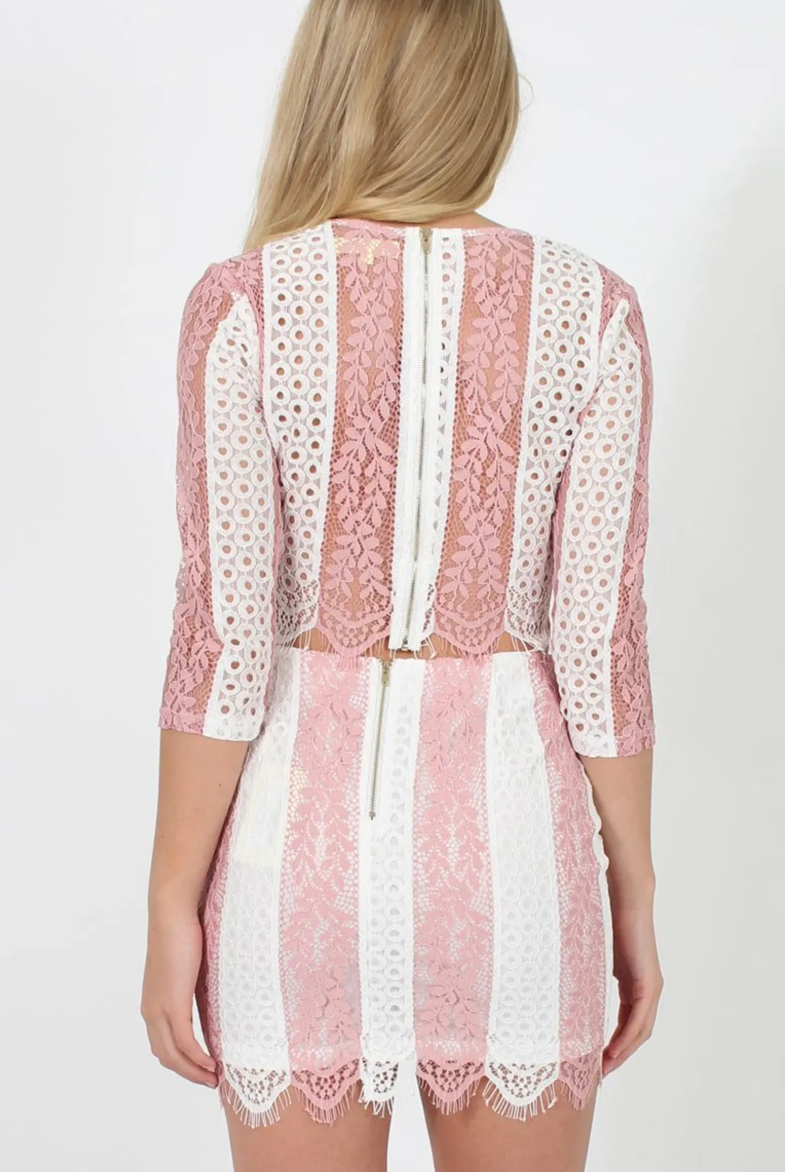 Rebellious Fashion Pink Crotchet Two Piece - Alexus