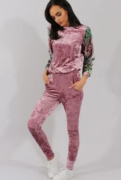 Rebellious Fashion Pink Crushed Velvet Jumper - Rainie
