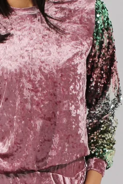 Rebellious Fashion Pink Crushed Velvet Jumper - Rainie