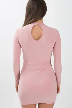 Rebellious Fashion Pink Cut Out Choker Cross Over Bodycon Dress - Toula