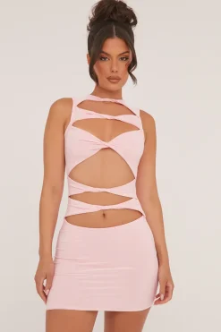 Rebellious Fashion Pink Cut Out Front Bodycon Mini Dress - Thea