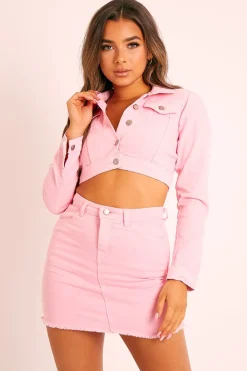 Rebellious Fashion Pink Denim Jacket and Skirt Co-ord - Kaiden