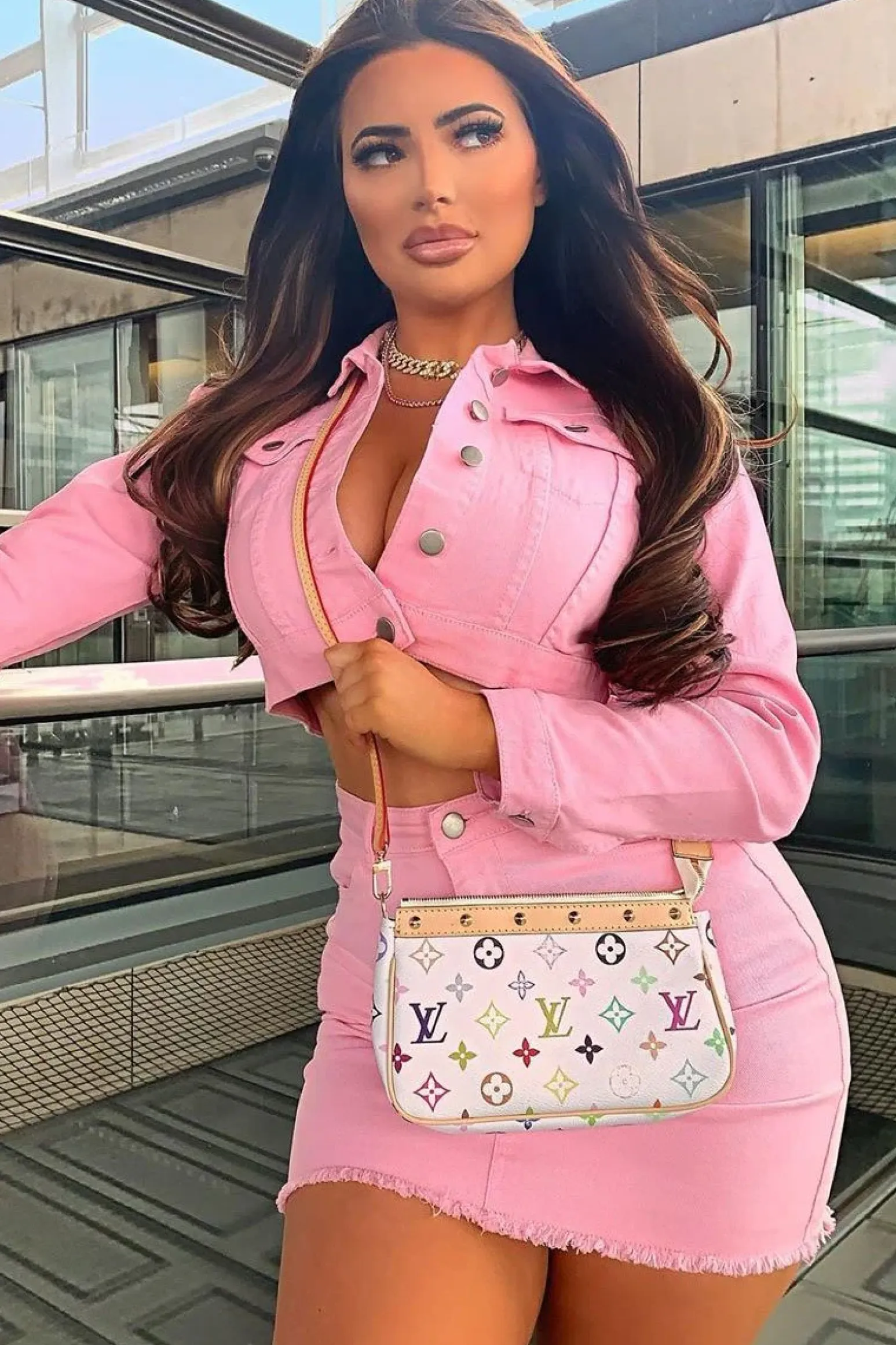Rebellious Fashion Pink Denim Jacket and Skirt Co-ord - Kaiden