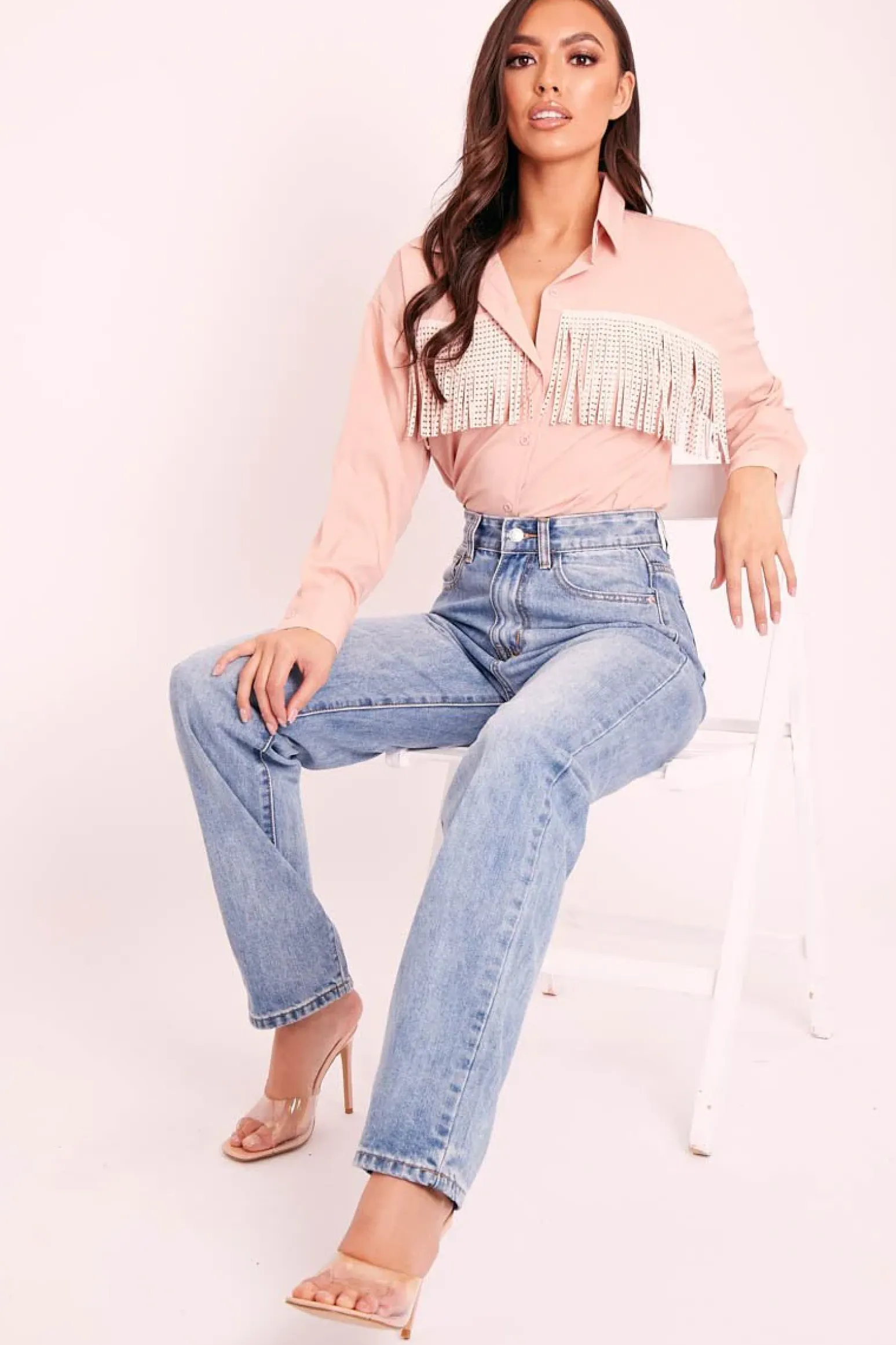 Rebellious Fashion Pink Diamante Fringe Shirt - Haidee