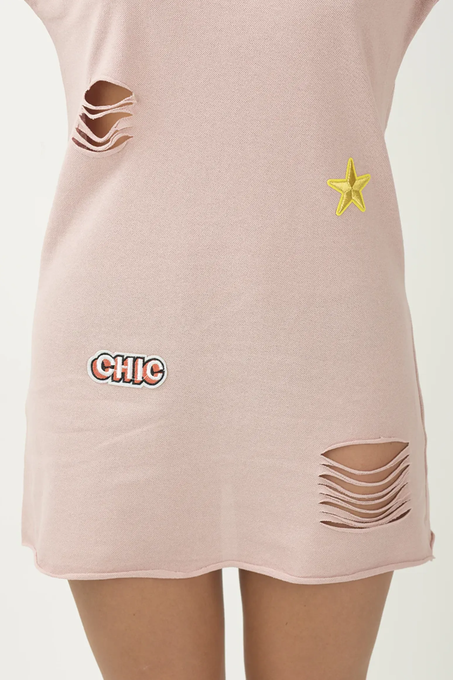 Rebellious Fashion Pink Distressed Badge Detail T Shirt Dress - Kalani