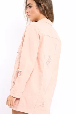 Rebellious Fashion Pink Distressed Denim Jacket - Saima
