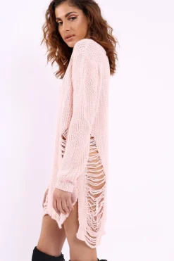Rebellious Fashion Pink Distressed Jumper Dress - Kim