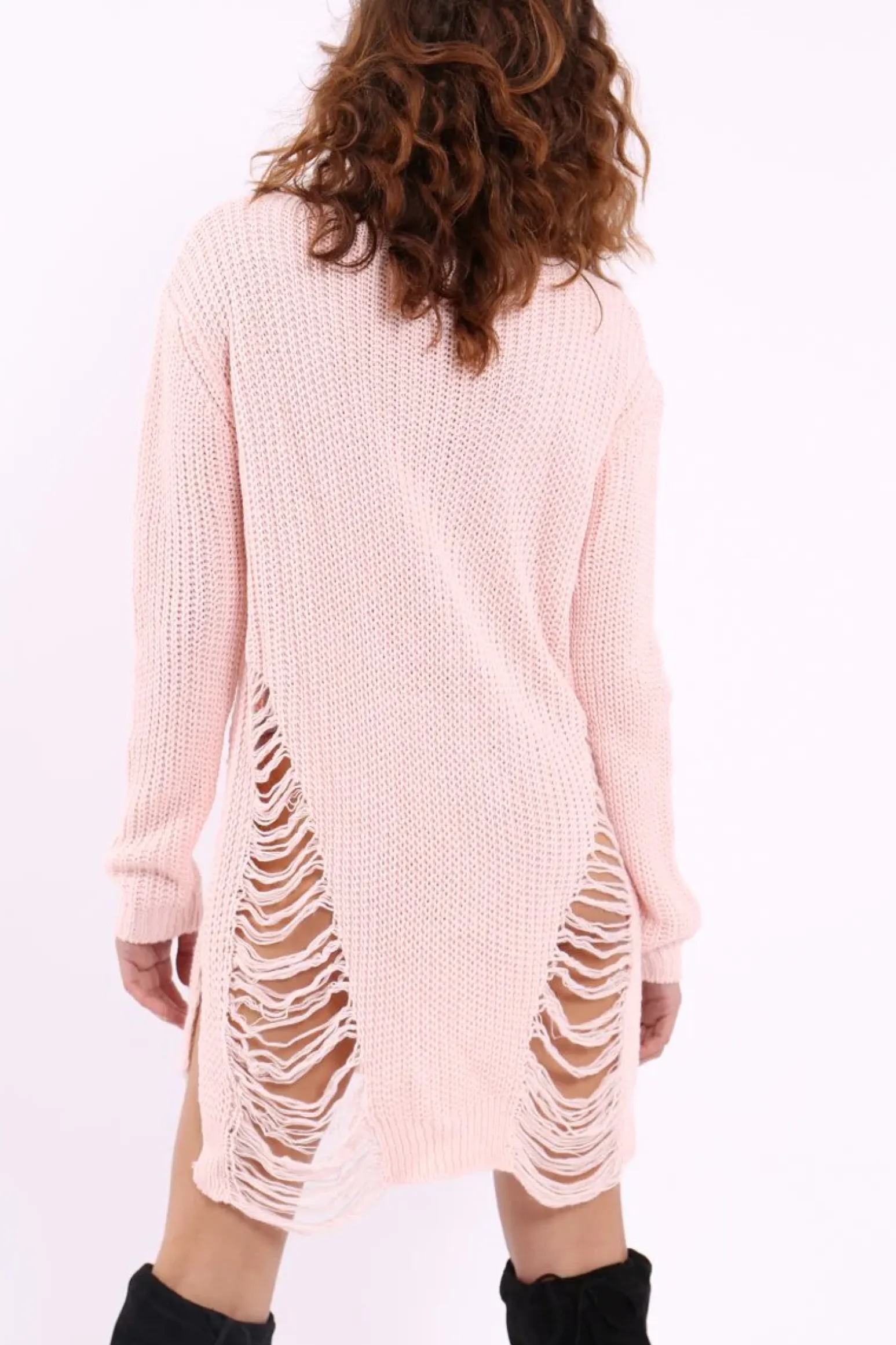 Rebellious Fashion Pink Distressed Jumper Dress - Kim
