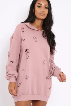 Rebellious Fashion Pink Distressed Oversized Hoodie - Khloe