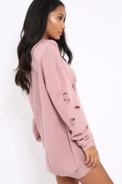 Rebellious Fashion Pink Distressed Oversized Hoodie - Khloe