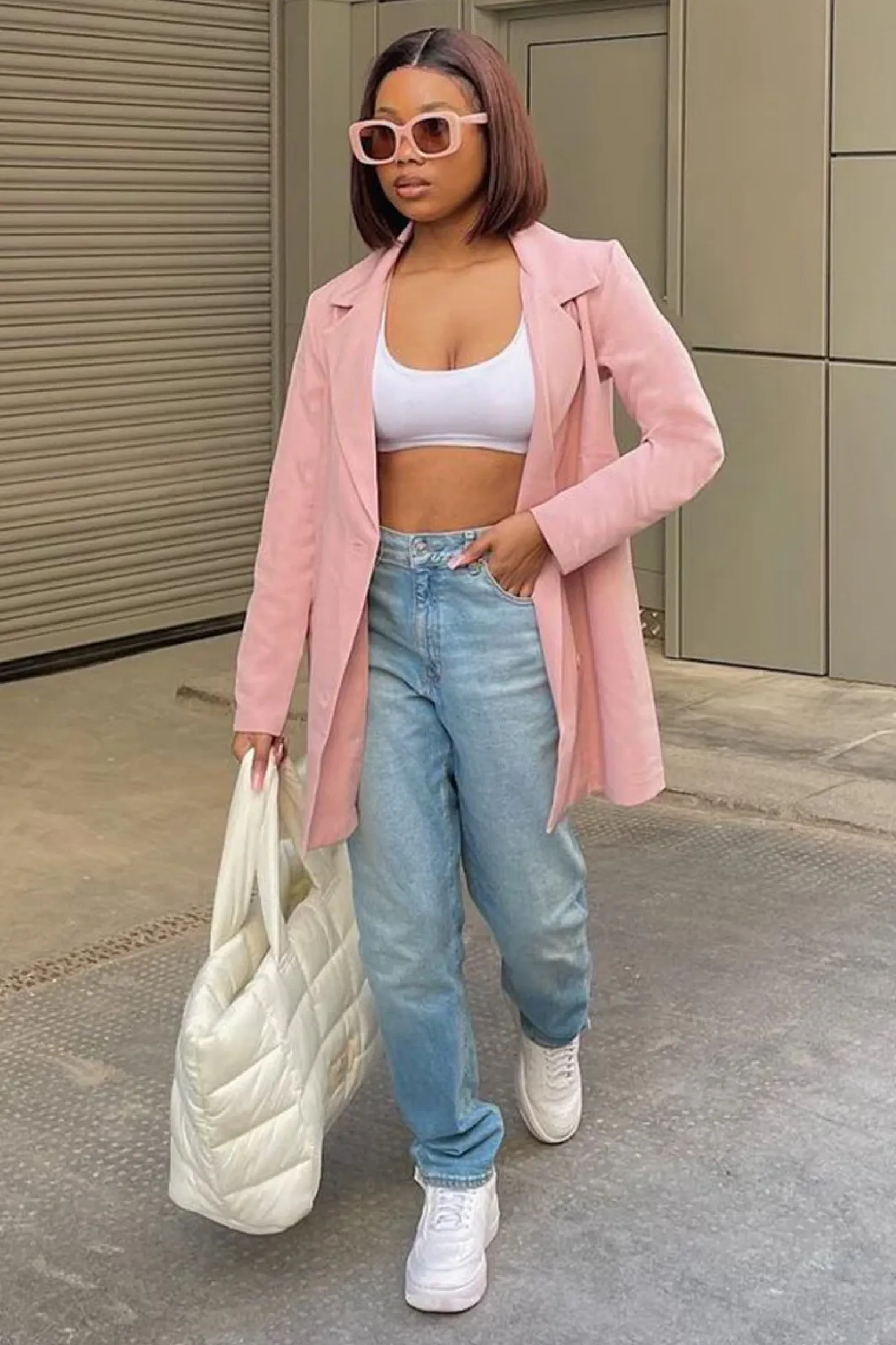 Rebellious Fashion Pink Double Breasted Longline Blazer - Izelle