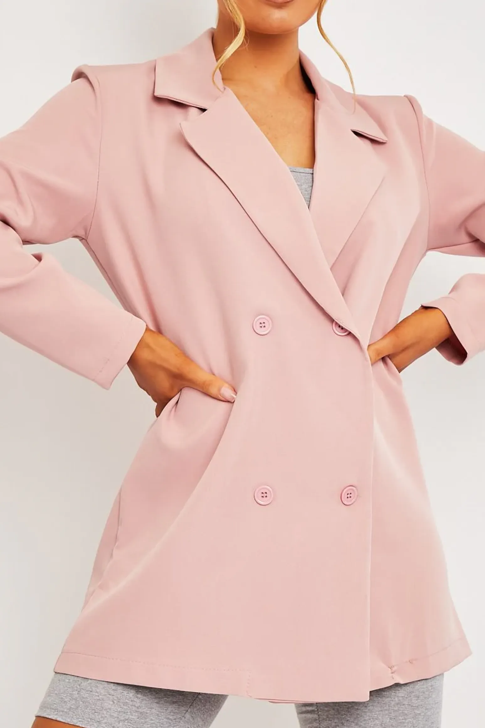 Rebellious Fashion Pink Double Breasted Longline Blazer - Izelle