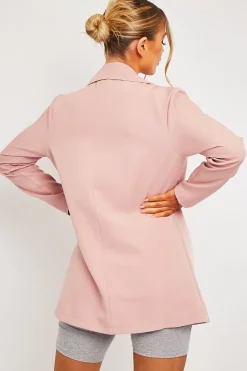 Rebellious Fashion Pink Double Breasted Longline Blazer - Izelle