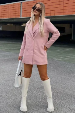 Rebellious Fashion Pink Double Breasted Longline Blazer - Izelle