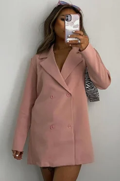 Rebellious Fashion Pink Double Breasted Longline Blazer - Izelle