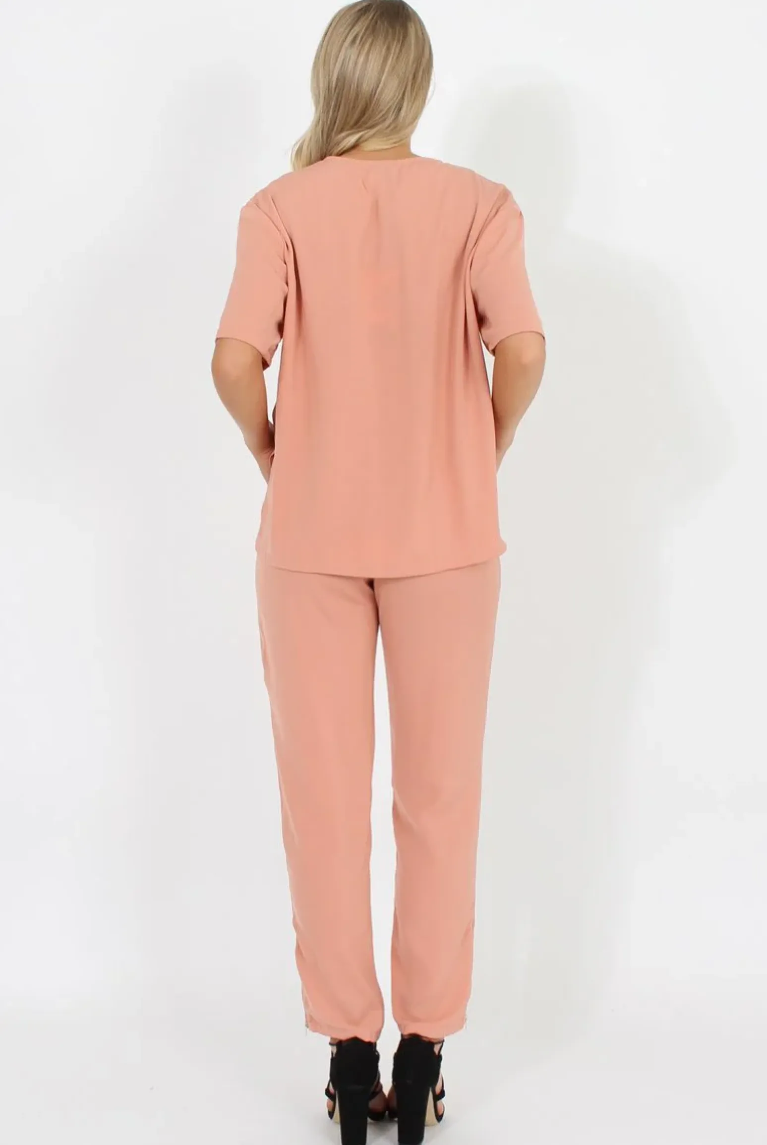 Rebellious Fashion Pink Elasticated Waist & Zip Detail Trousers - Parker