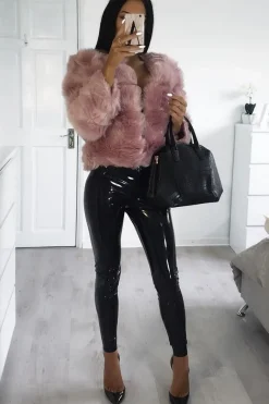 Rebellious Fashion Pink Faux Fur Jacket - Estelle