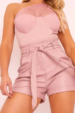 Rebellious Fashion Pink Faux Leather Belted Shorts - Riyanna