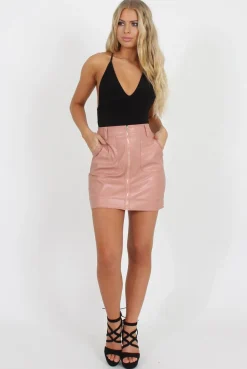 Rebellious Fashion Pink Faux Leather Mini Skirt - Paige