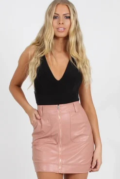 Rebellious Fashion Pink Faux Leather Mini Skirt - Paige