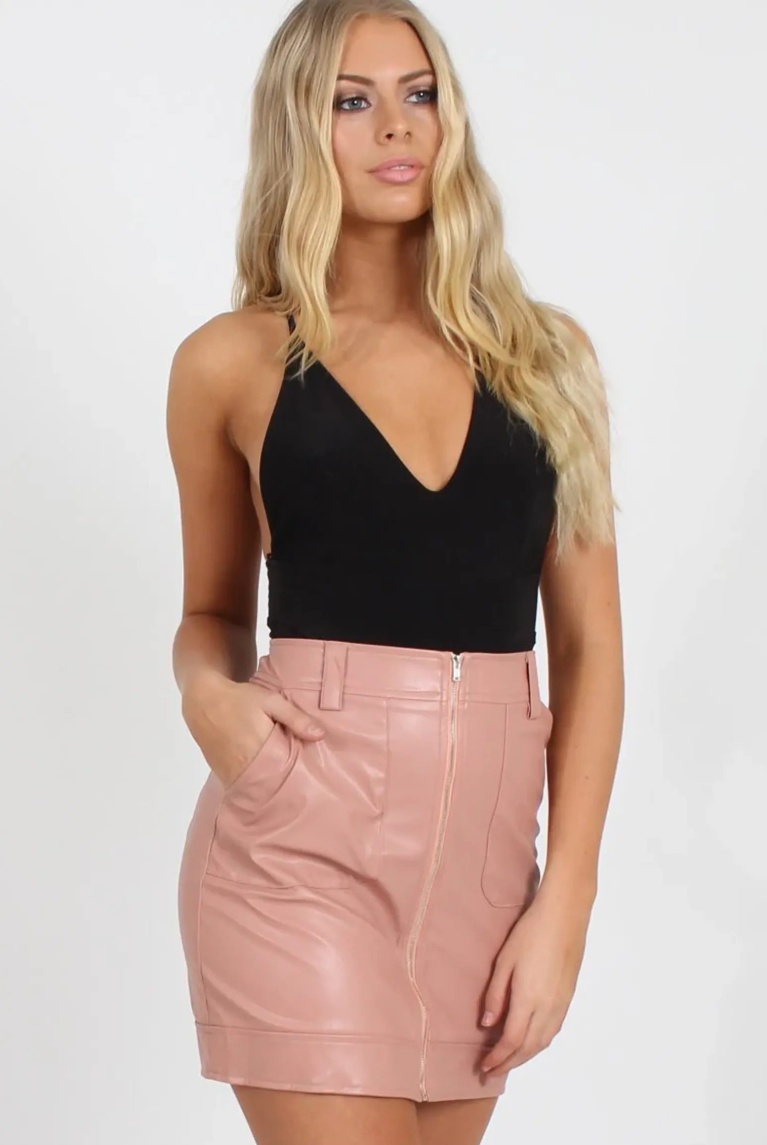 Rebellious Fashion Pink Faux Leather Mini Skirt - Paige