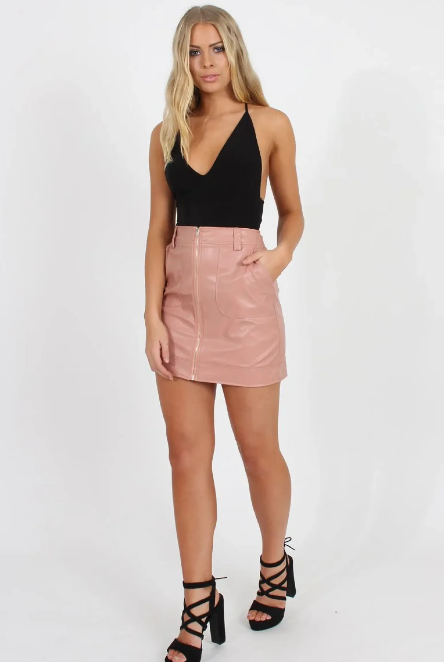 Rebellious Fashion Pink Faux Leather Mini Skirt - Paige
