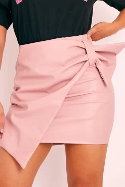 Rebellious Fashion Pink Faux Leather Wrap Detail Mini Skirt - Carah