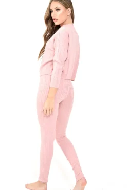 Rebellious Fashion Pink Fine Cable Knit Loungewear Set - Lizette