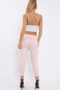 Rebellious Fashion Pink Fish Net Panel Detail Joggers - Mikaela