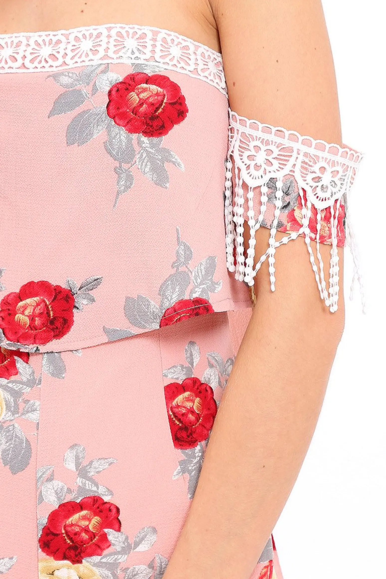 Rebellious Fashion Pink Floral Lace Trim Playsuit - Tamika