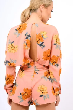 Rebellious Fashion Pink Floral Panel Wrap Playsuit - Ladonna