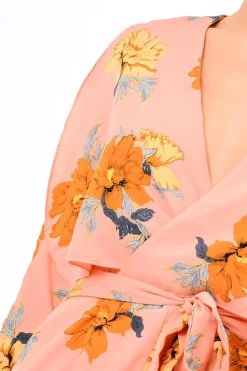 Rebellious Fashion Pink Floral Panel Wrap Playsuit - Ladonna