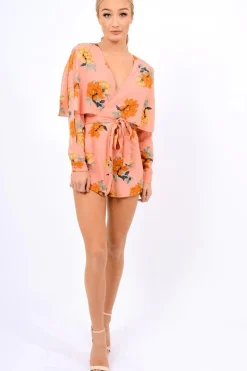 Rebellious Fashion Pink Floral Panel Wrap Playsuit - Ladonna