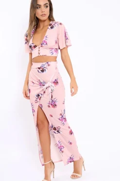 Rebellious Fashion Pink Floral Print Co-ord Set - Shayna