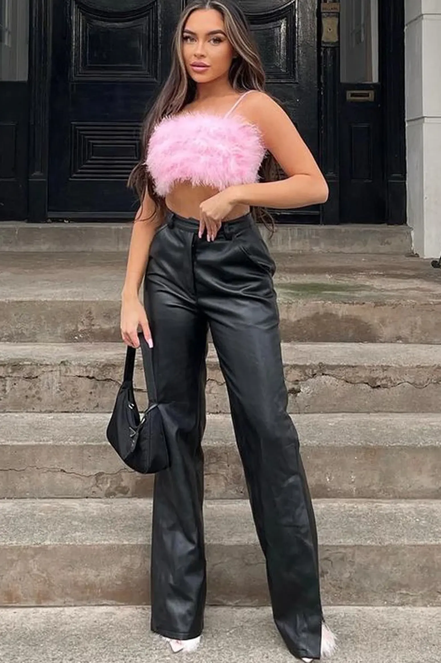 Rebellious Fashion Pink Fluffy Faux Fur Crop Top - Harper