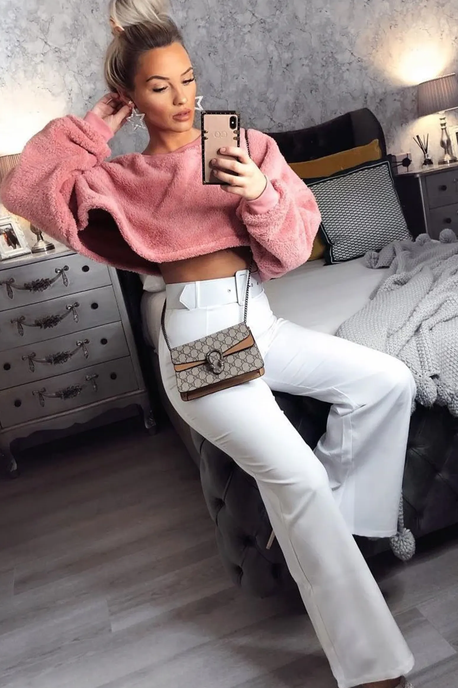 Rebellious Fashion Pink Fluffy Long Sleeve Crop Jumper - Noura