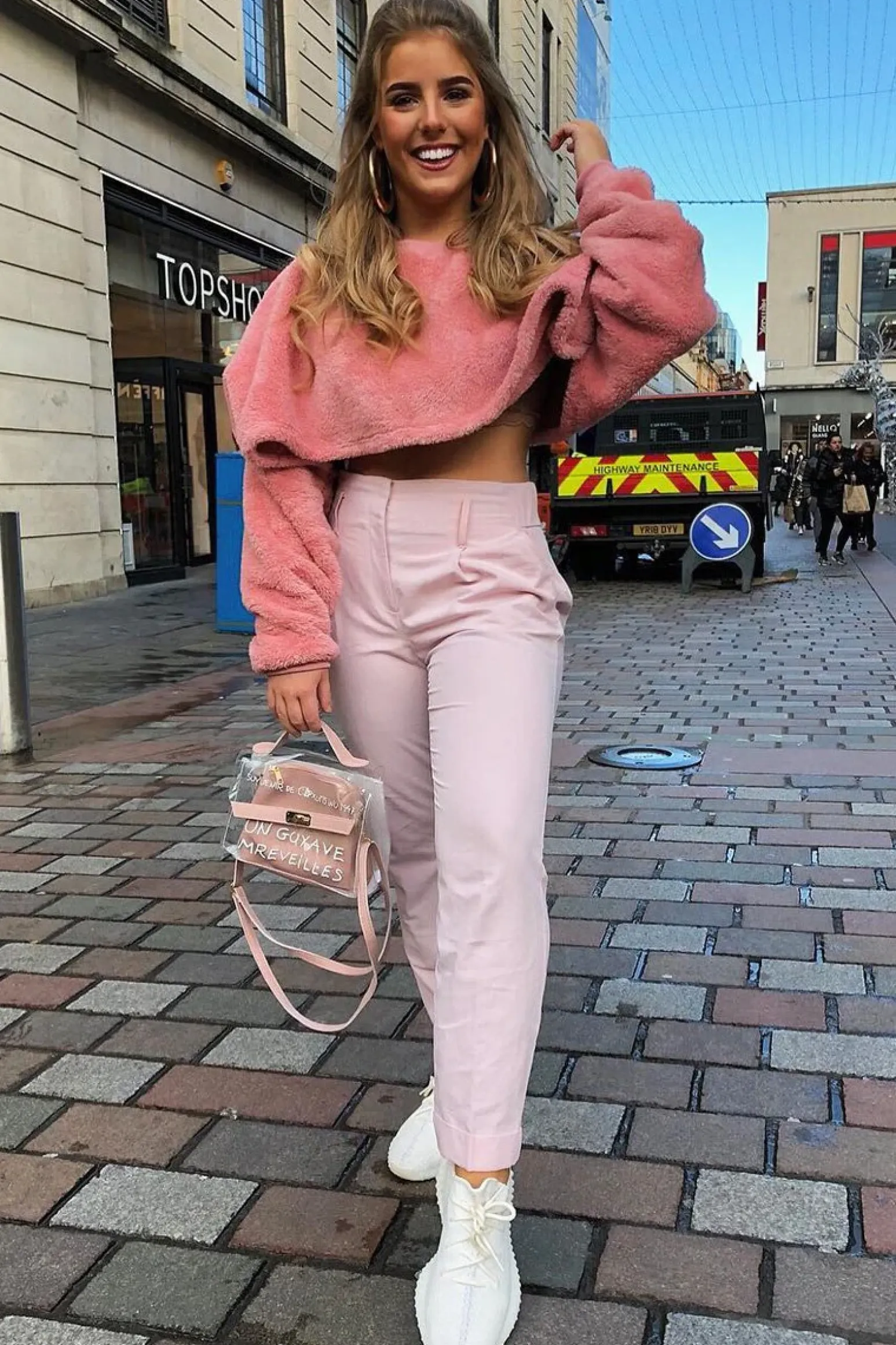 Rebellious Fashion Pink Fluffy Long Sleeve Crop Jumper - Noura