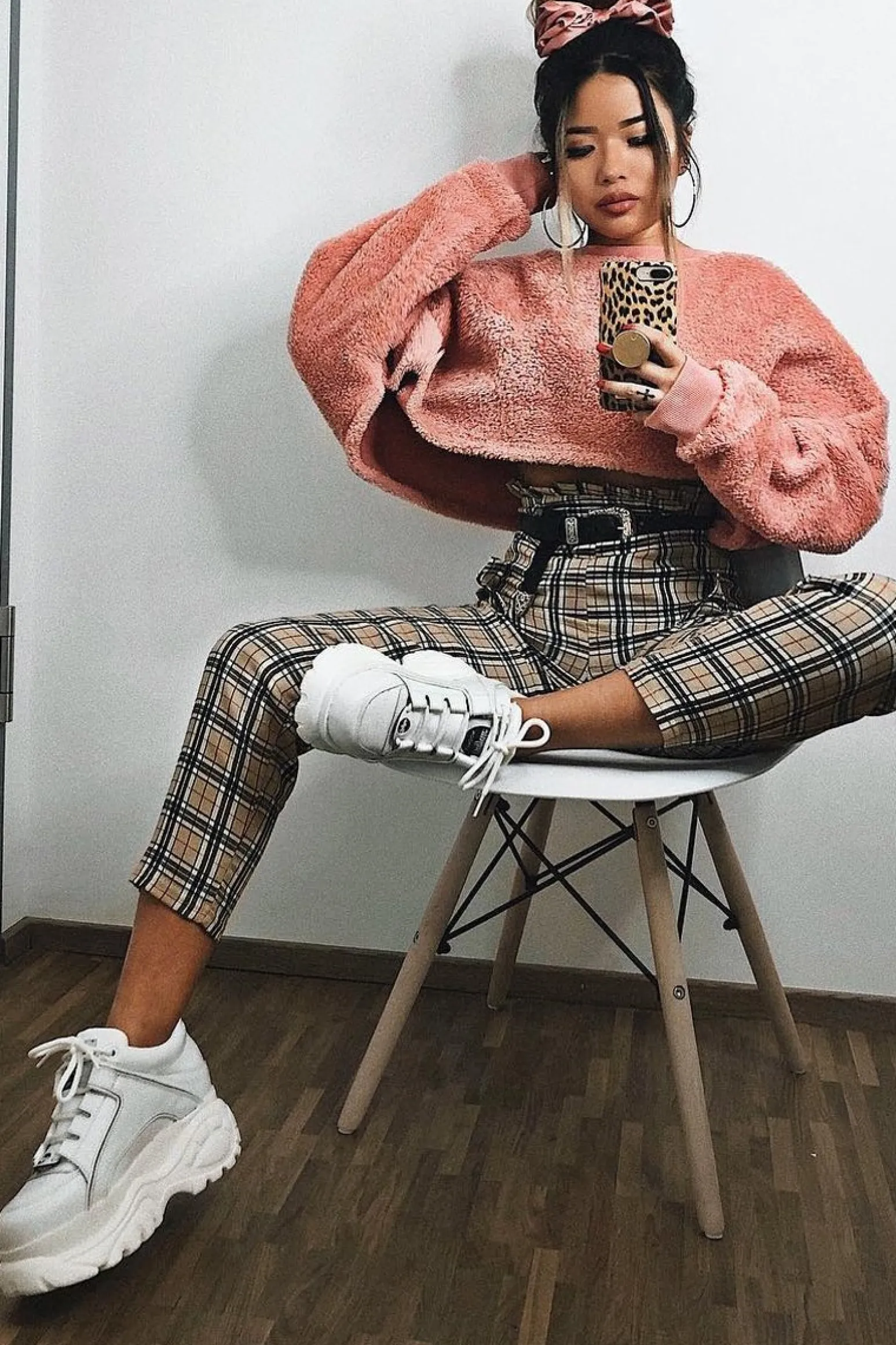 Rebellious Fashion Pink Fluffy Long Sleeve Crop Jumper - Noura