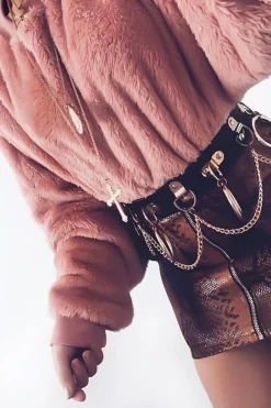 Rebellious Fashion Pink Fluffy Long Sleeve Crop Jumper - Noura