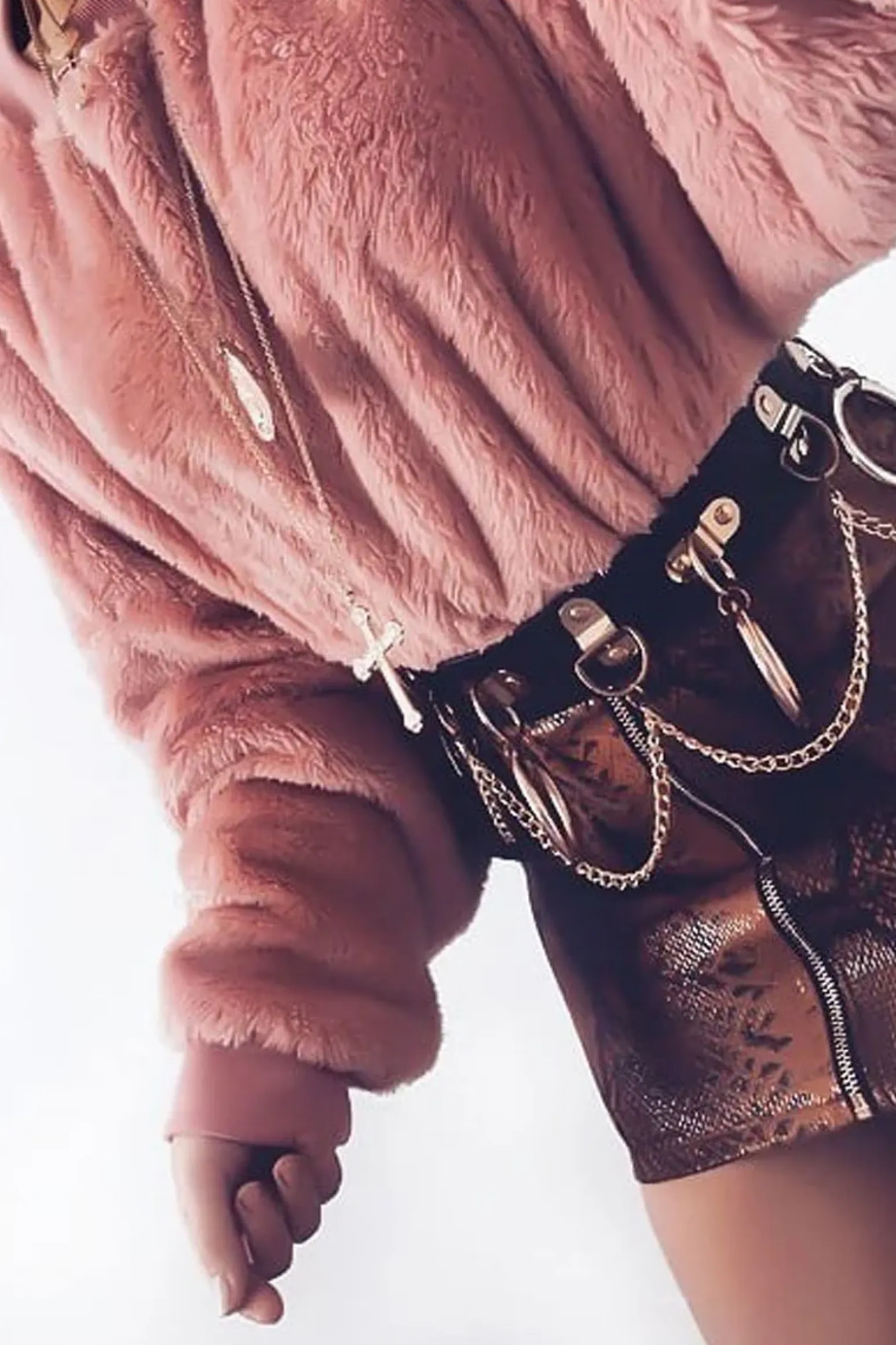 Rebellious Fashion Pink Fluffy Long Sleeve Crop Jumper - Noura