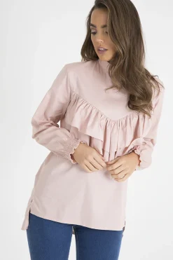 Rebellious Fashion Pink Frill Detail Oversized Shirt - Lydia