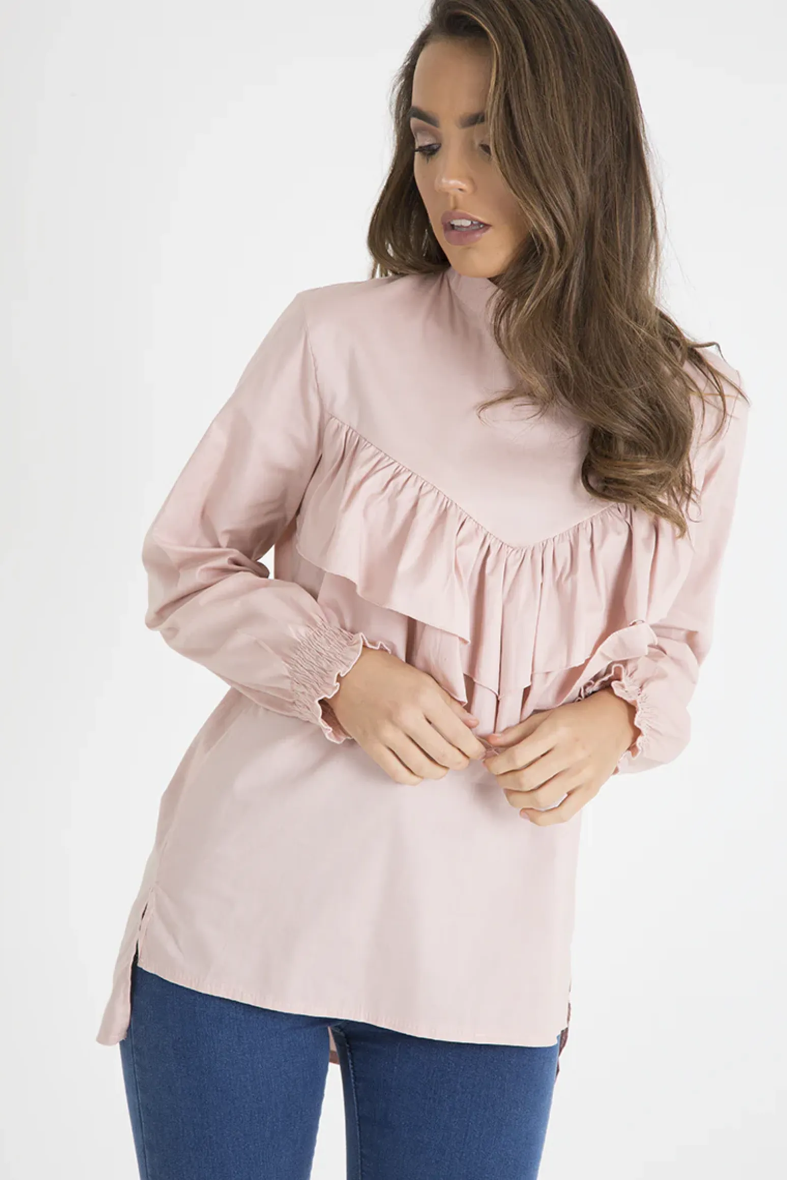 Rebellious Fashion Pink Frill Detail Oversized Shirt - Lydia