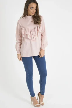 Rebellious Fashion Pink Frill Detail Oversized Shirt - Lydia