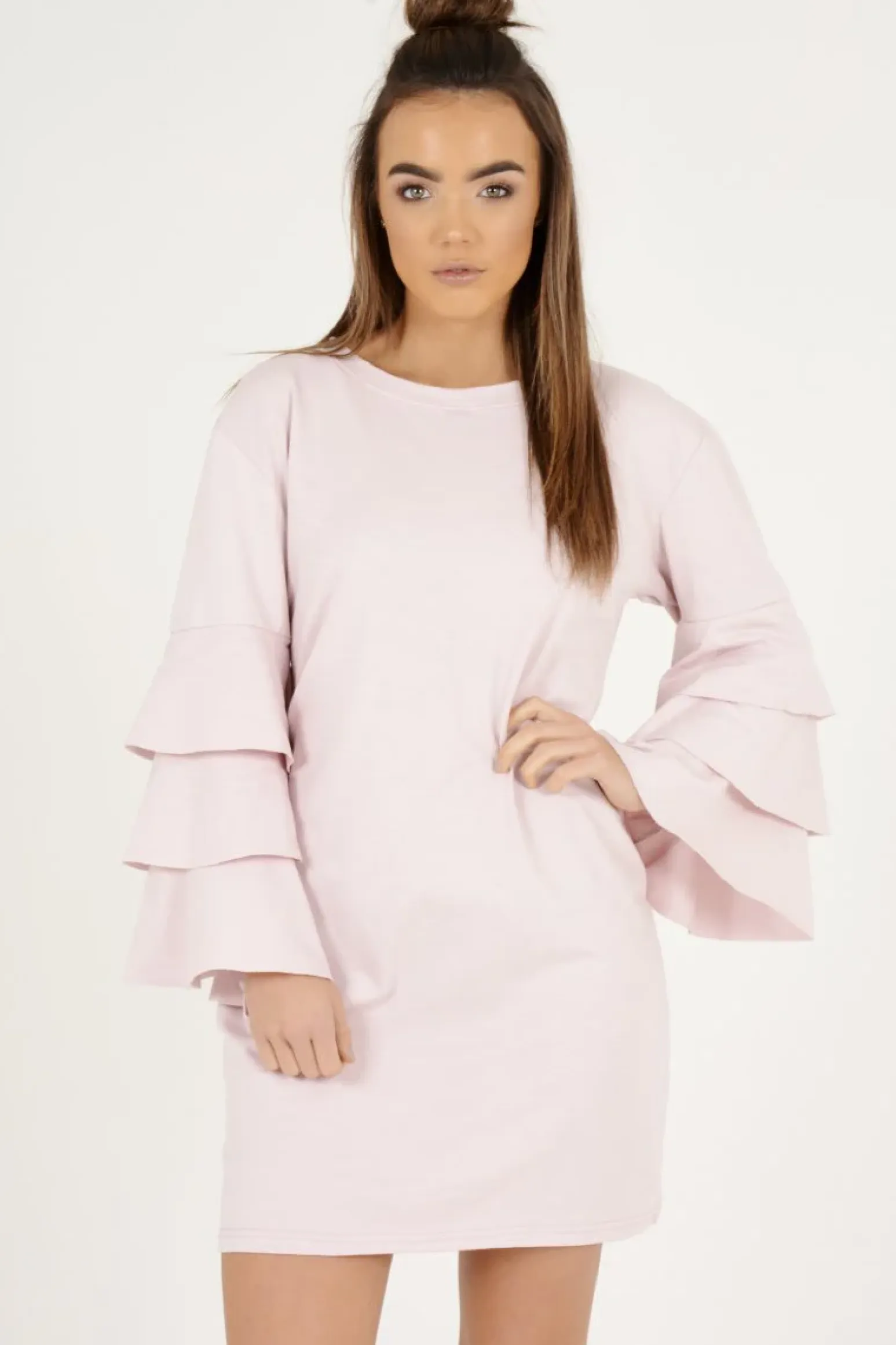 Rebellious Fashion Pink Frilled Sleeve Swing Dress - Aaria
