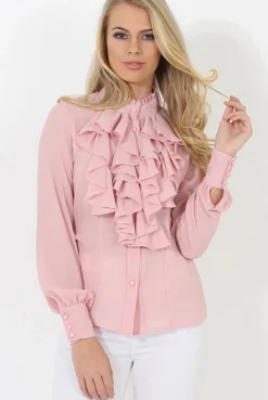 Rebellious Fashion Pink Frill Front Blouse - Camille