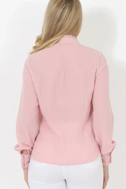 Rebellious Fashion Pink Frill Front Blouse - Camille