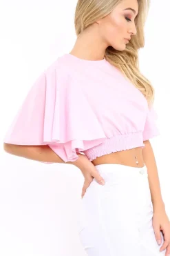 Rebellious Fashion Pink Frill Sleeve Crop Top - Siobhan