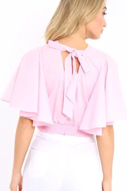 Rebellious Fashion Pink Frill Sleeve Crop Top - Siobhan